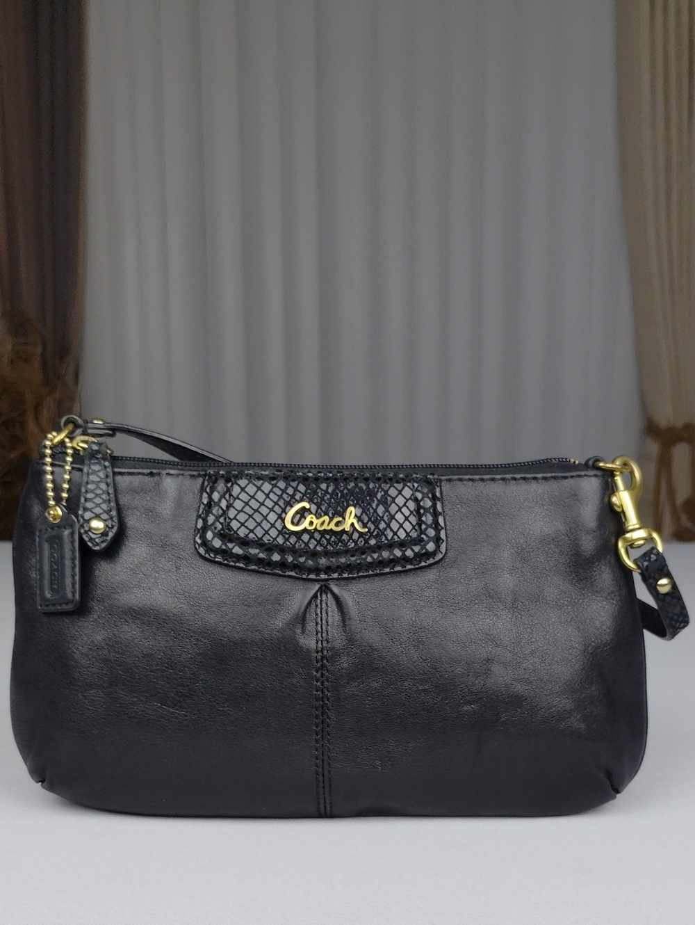 Coach Black Leather Wristlet Clutch